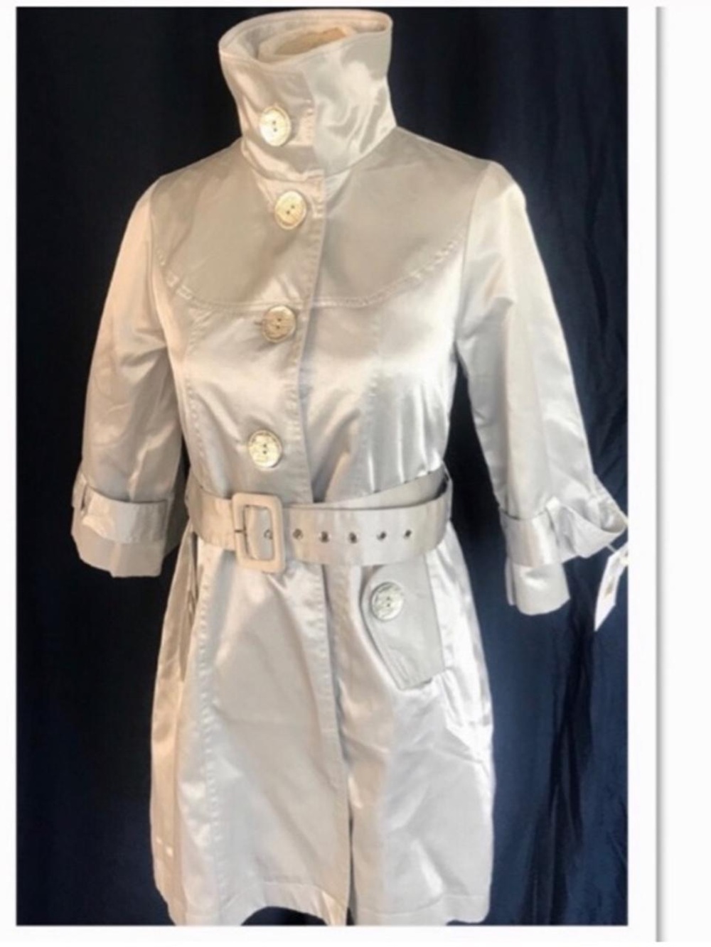 Metallic Light Beige Trench Coat with Belt